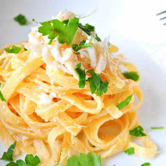 Thai Fettuccine Alfredo with Crab Meat