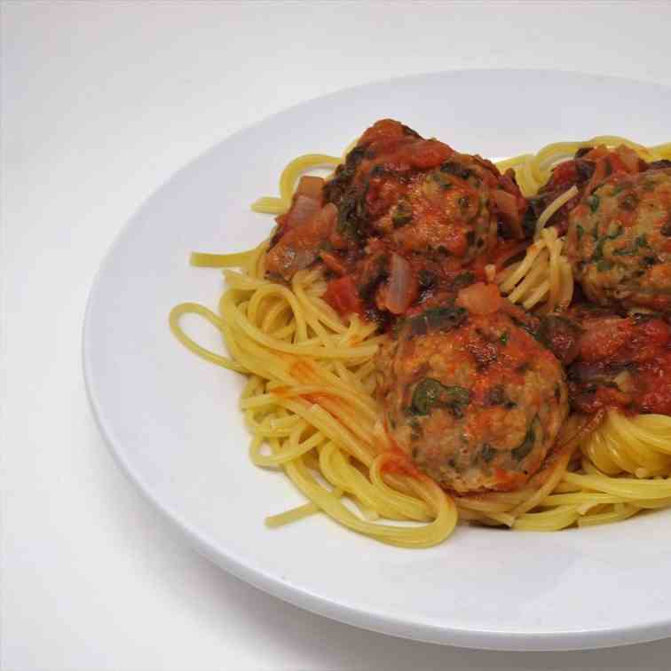 Turkey Florentine Meatballs with Spaghetti