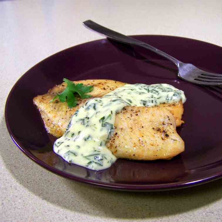 Baked Tilapia with Cilantro Cream Sauce