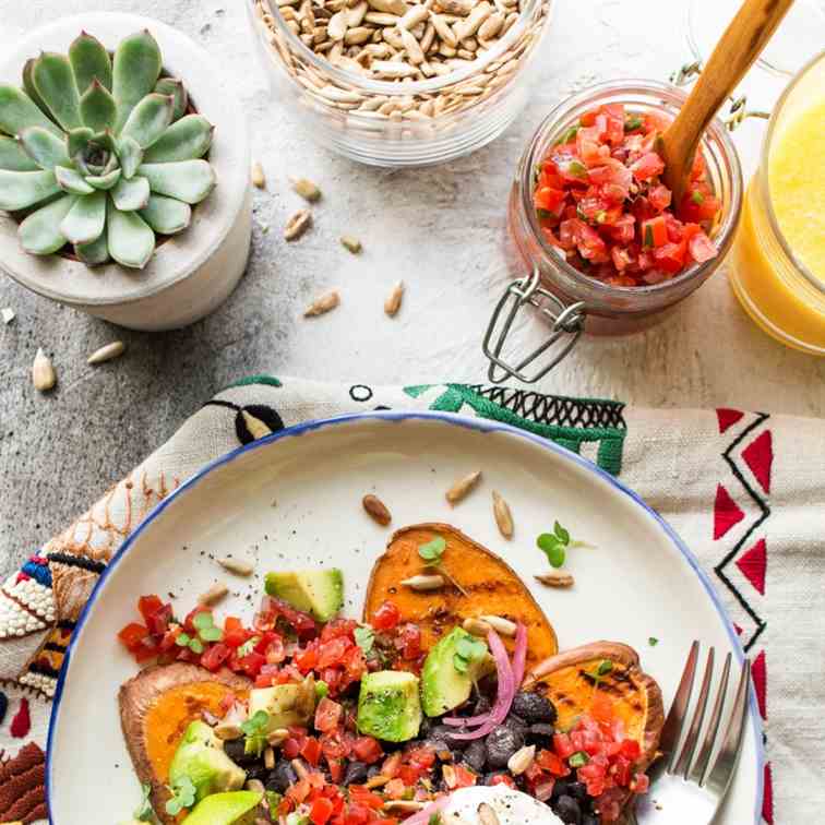 Mexican beans on sweet potato toast