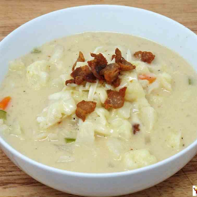 Cauliflower Chowder with Crispy Pork Belly