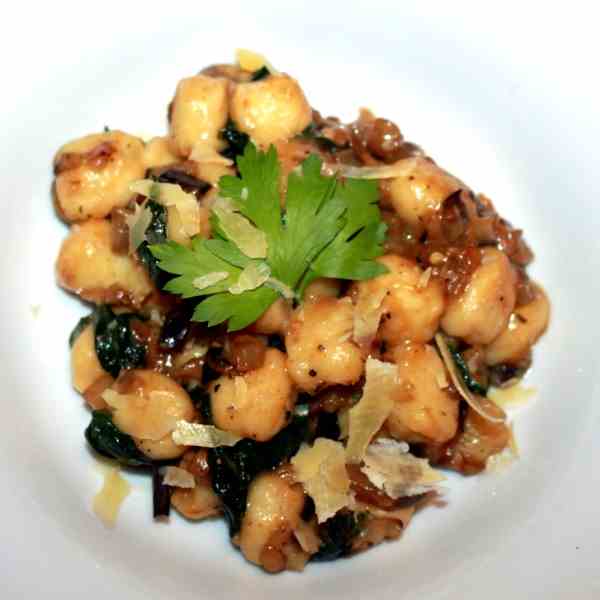 Fried Gnocchi with Eggplants and Spinach
