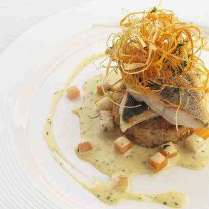 Sea bass with coriander & vanilla sauce