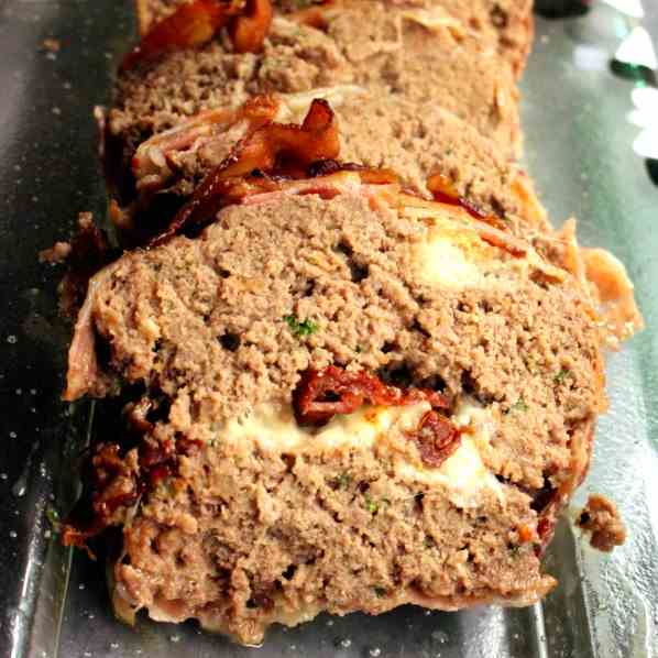 Stuffed Italian Meatloaf with Bacon Crust