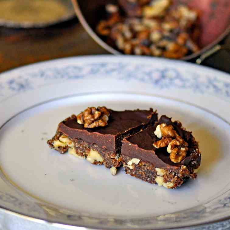 Raw Walnut Brownies - Chocolate Frosting