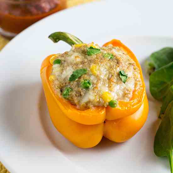 Turkey Cheddar Quinoa Stuffed Peppers