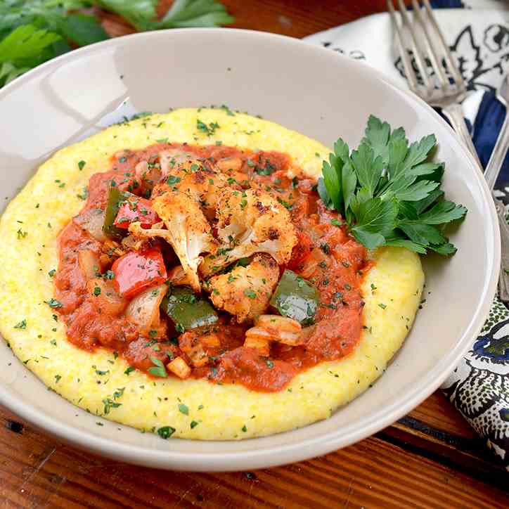 Cajun Roasted Vegetables with Cheesy Grits