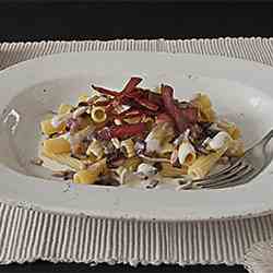 Tortiglioni with red chicory and taleggio
