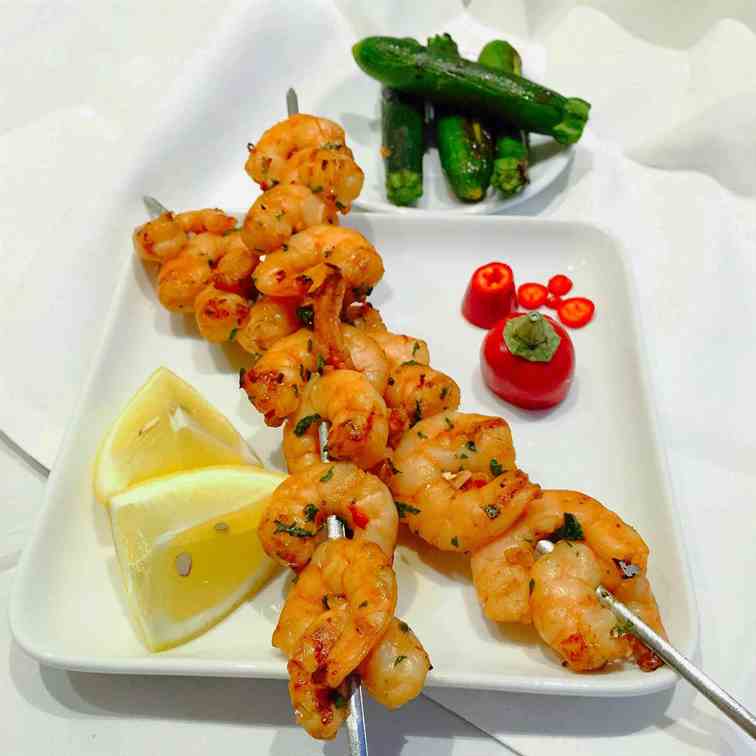 Exotic barbecued prawns