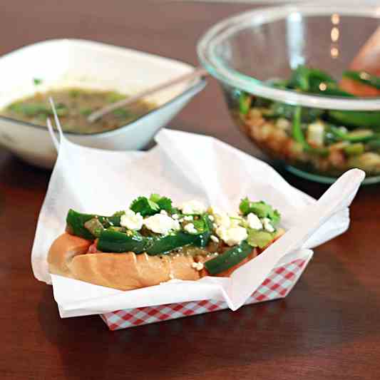 Dogs w/Poblanos Pepper Jack & Tomatillos