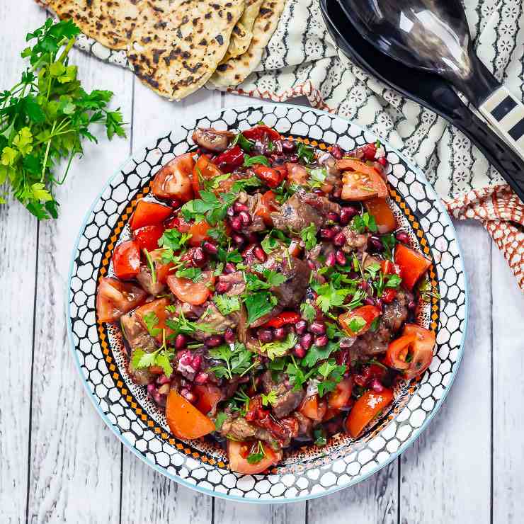 Smoky Aubergine Salad with Red Pepper