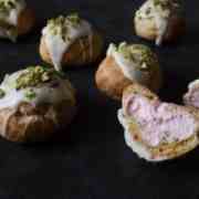 Raspberry,Chocolate&Pistachio Profiteroles