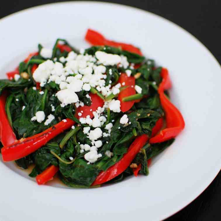 Spinach with Pan Roasted Red Peppers