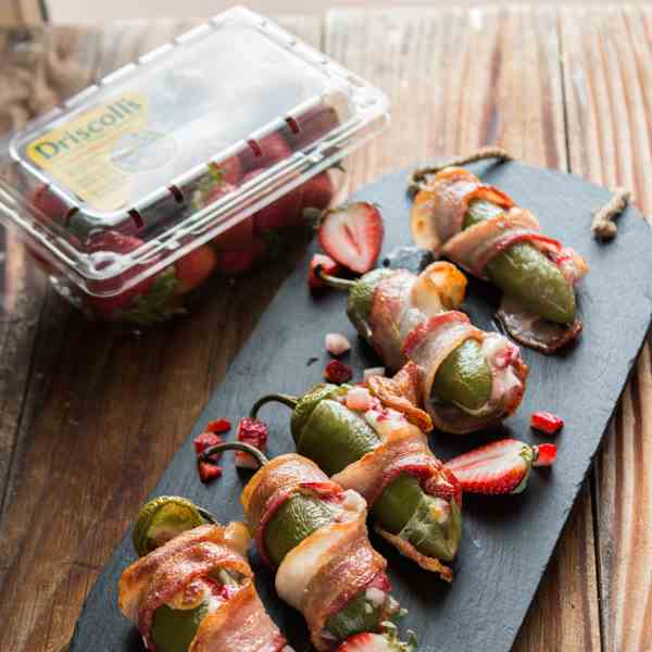 bacon wrapped strawberry stuffed jalapenos