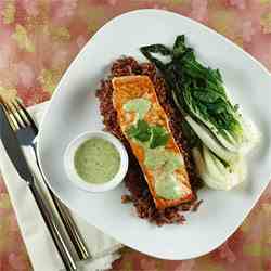 Salmon with Wasabi Sauce and Baby Bok Choy