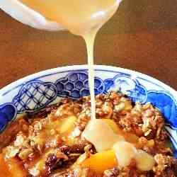 Peach Crisp with Maple-Rum Cream