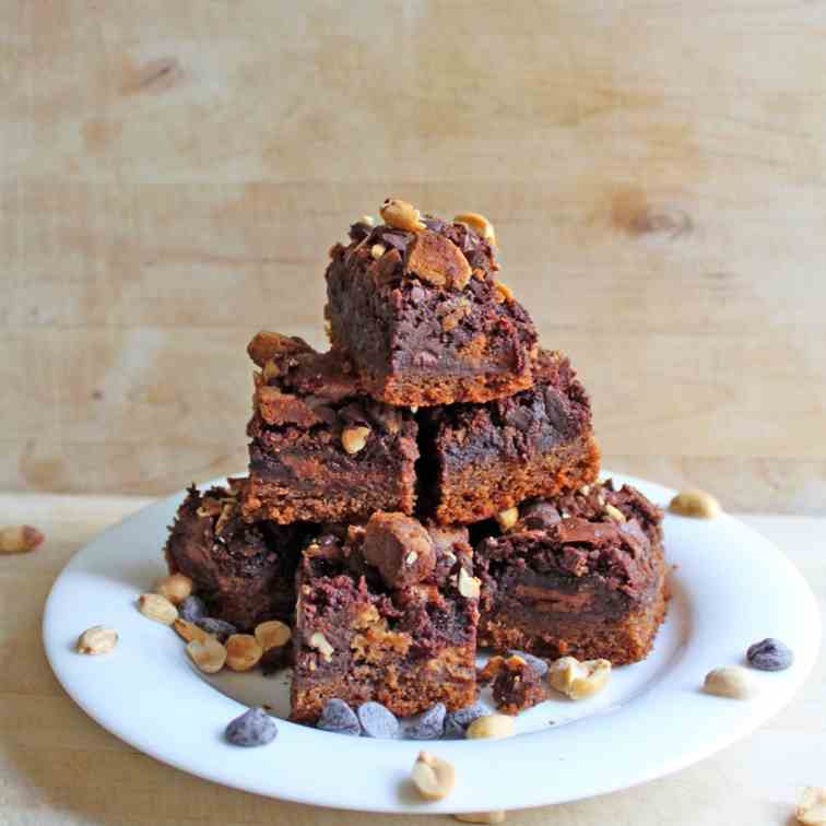 Peanut Butter Cup Cookie Brownie Bars