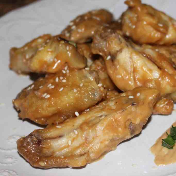 Chicken Wings Smoked. Sesame Peanut Sauce