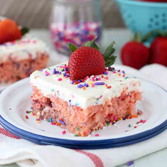 Funfetti Strawberry Poke Cake