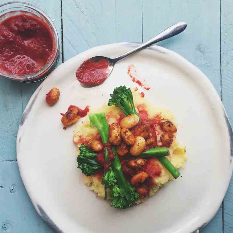 Cheesy Polenta - Roasted Butter Beans