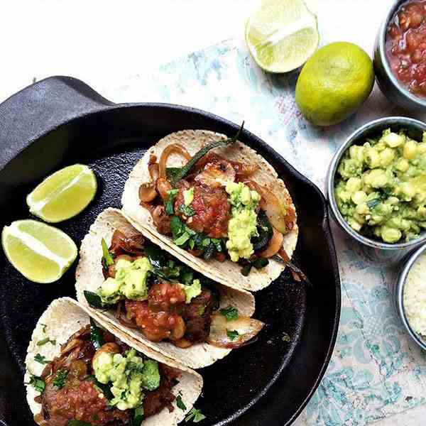 Wild mushroom, poblano, steak tacos