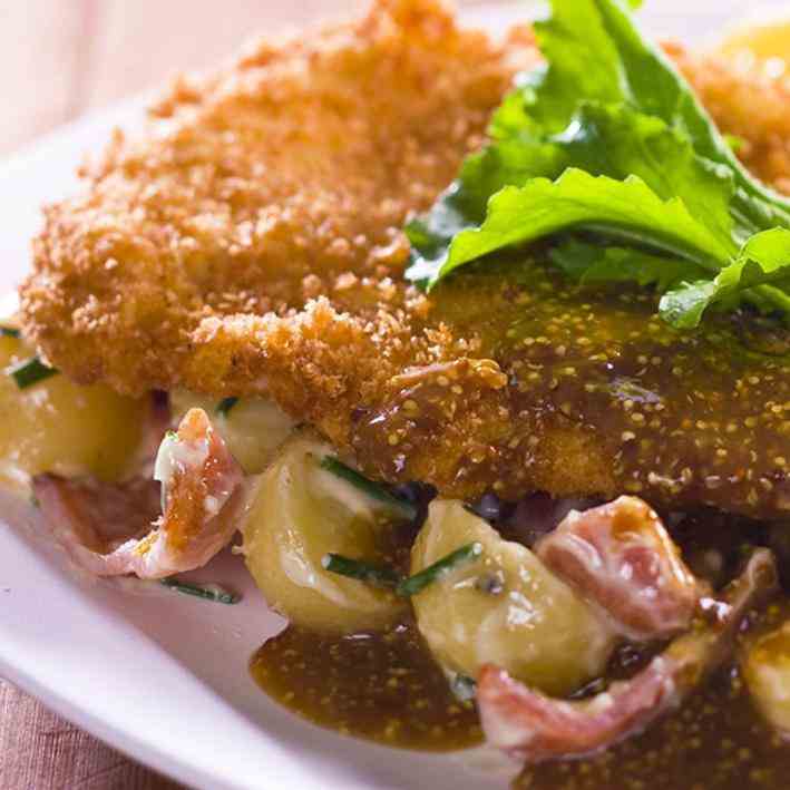 Crispy Chicken Schnitzel with Warm Potato,