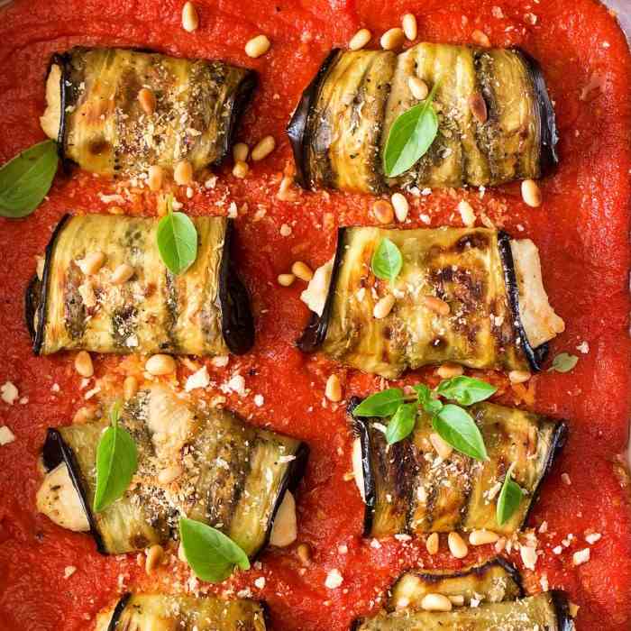 Aubergine involtini with vegan ricotta