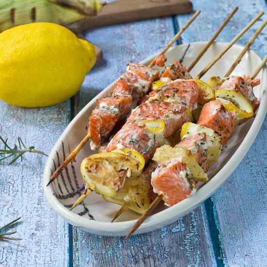 Salmon Kebabs with Rosemary