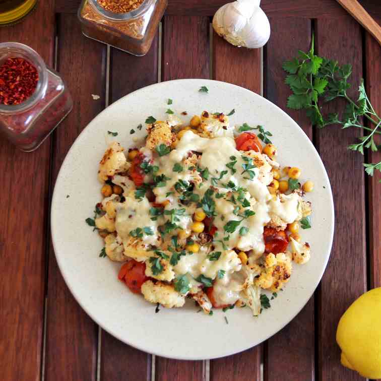 Roasted Cauliflower, Tomatoes and Chickpea