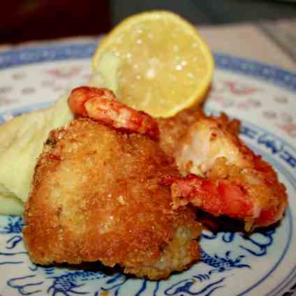 Sole Fillets, Prawns in potatoflakes crust