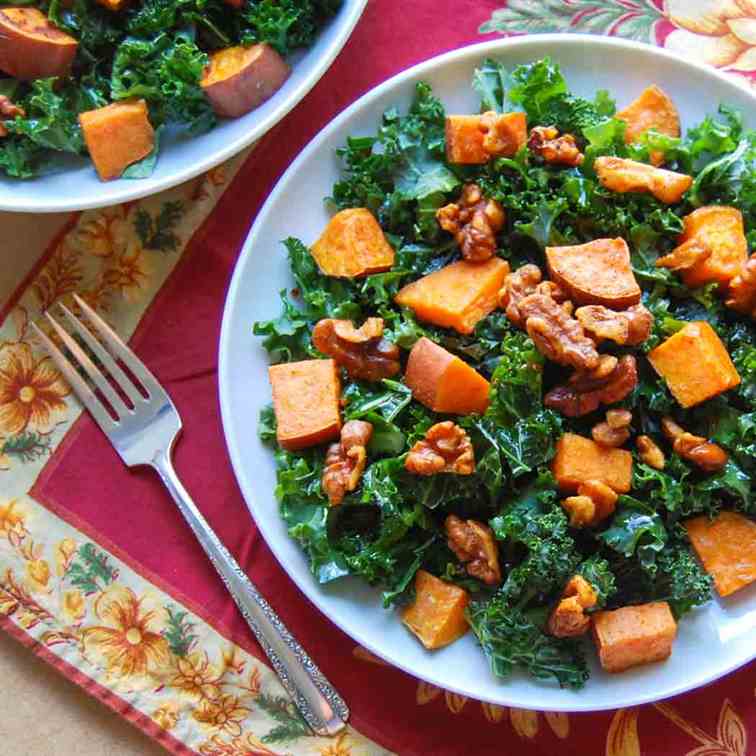 Sweet Potato and Kale Salad with Walnuts