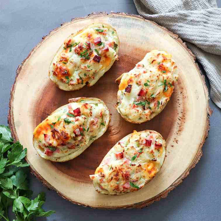 Ham and Cheddar Twice Baked Potatoes