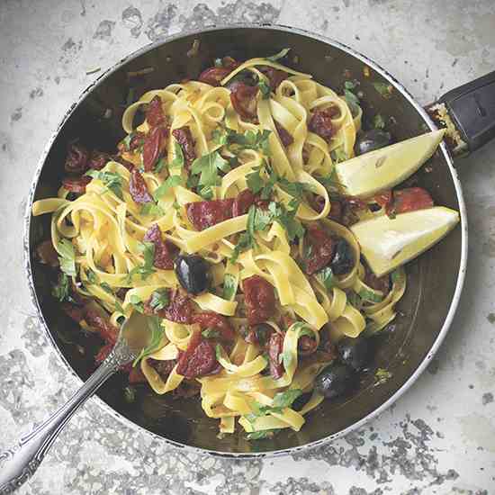 Tagliatelle with Chorizo Sarta