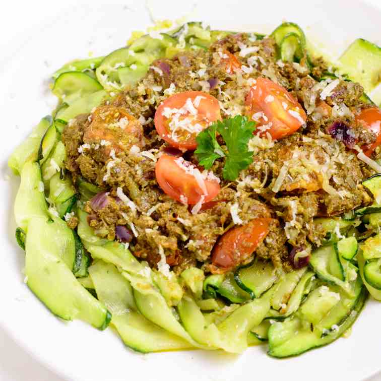 Zucchini ribbons with pesto