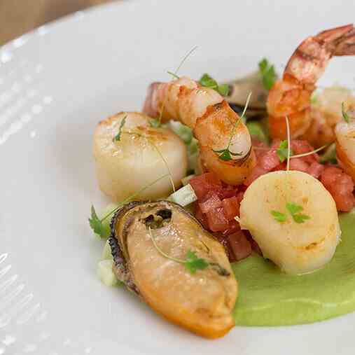 Seafood Salad with Avocado and Wasabi Sauc