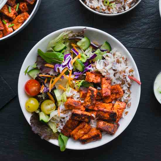 Vegan Tandoori Tofu with Rice - Salad