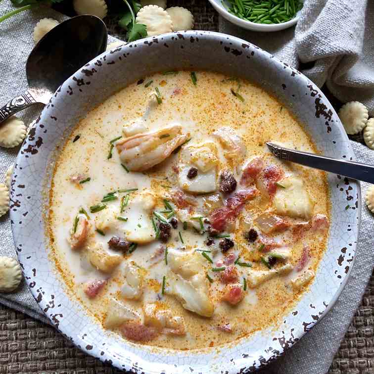 Blushing Seafood Chowder