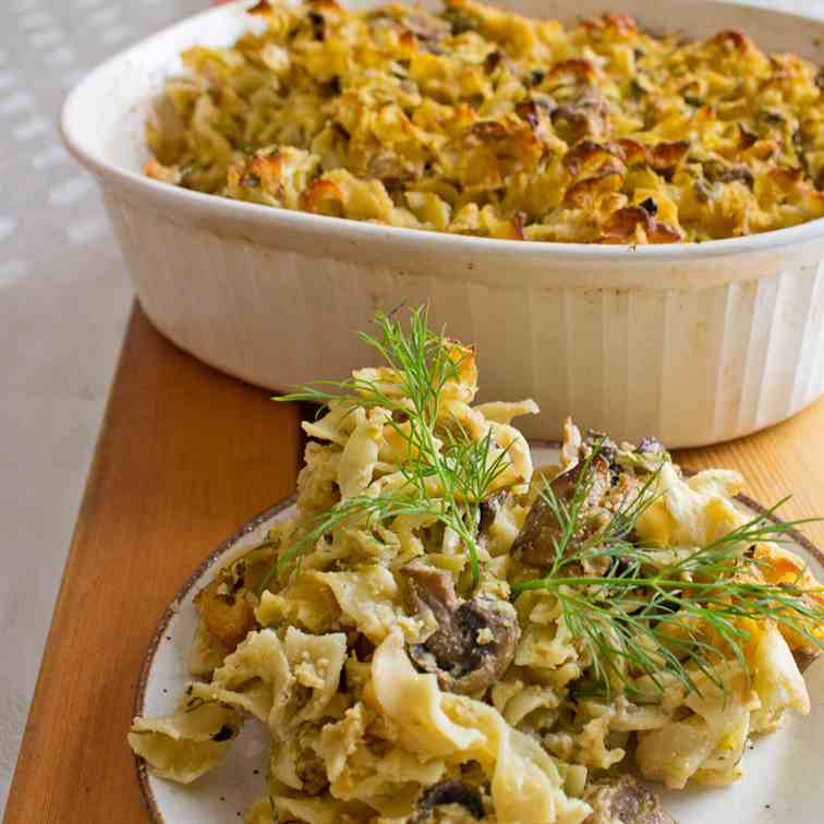 Mushroom and leek kugel