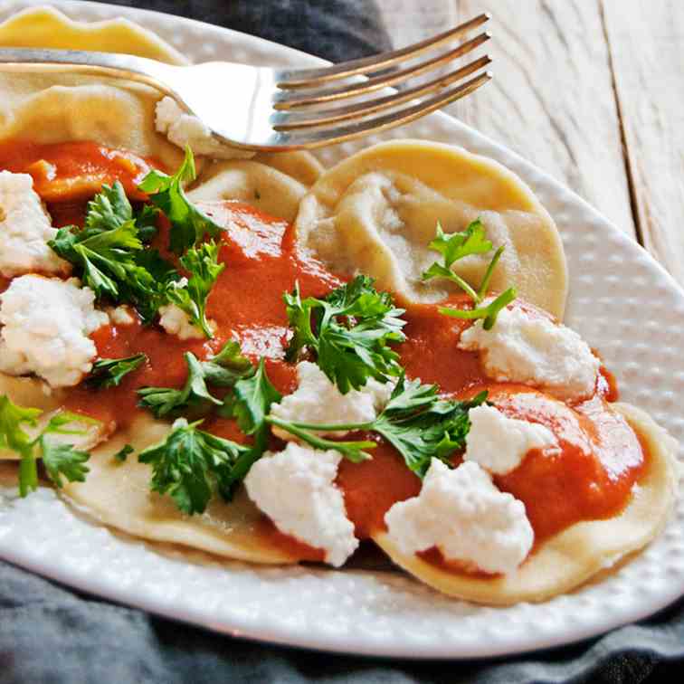 Beef Ravioli with Creamy Tomato Sauce