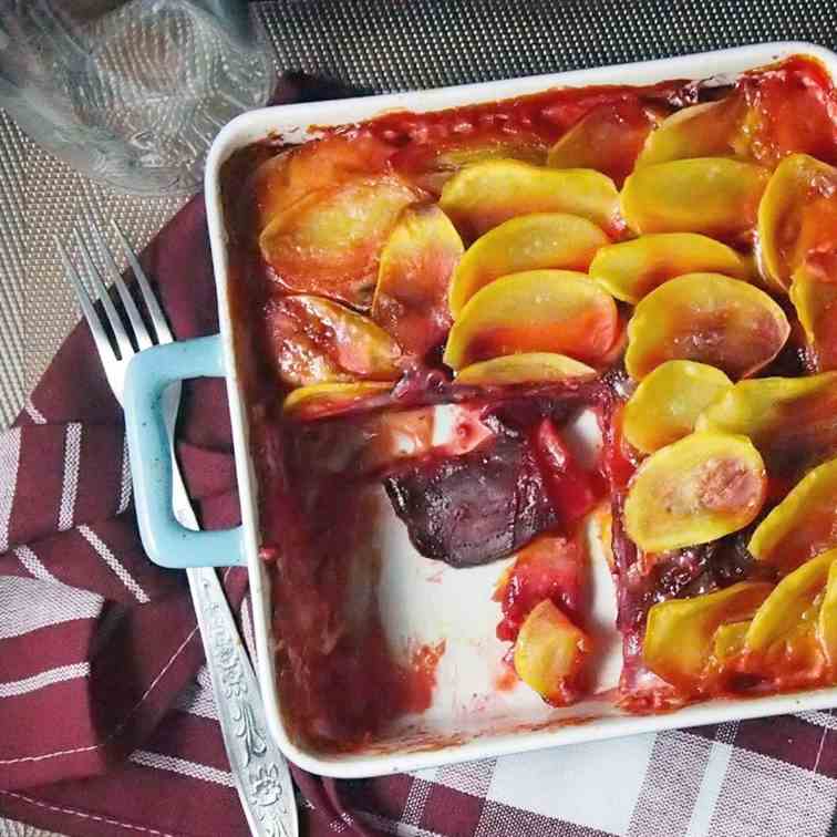 Potato and beetroot gratin