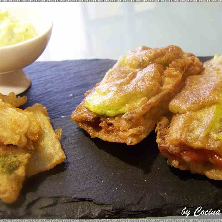 Chard stems stuffed with basil mayonnaise