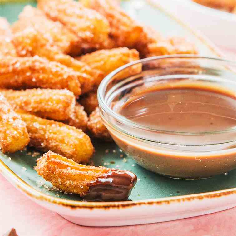 Cinnamon Churro Bites with Chocolate Sauce