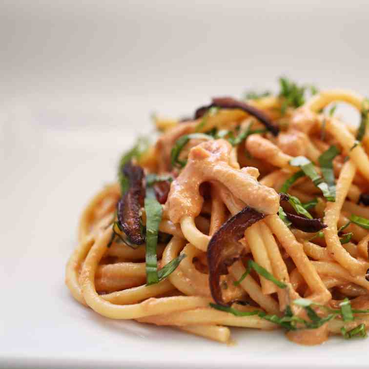 Miso Vodka Sauce with Shiitake Bacon Pasta