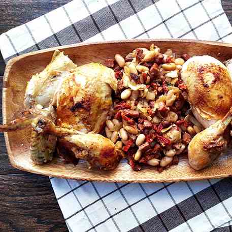 Roast chicken with chorizo stuffing