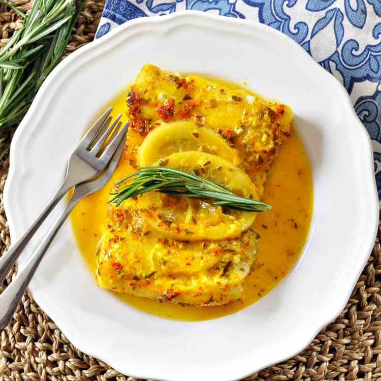 Oven Roasted Cod with Saffron - Lemon