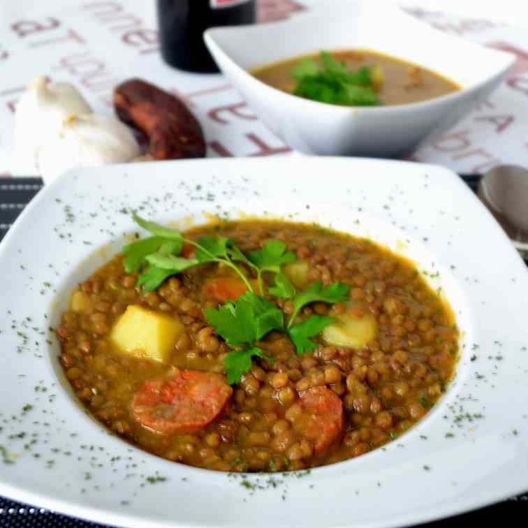 Lentil soup with chorizo