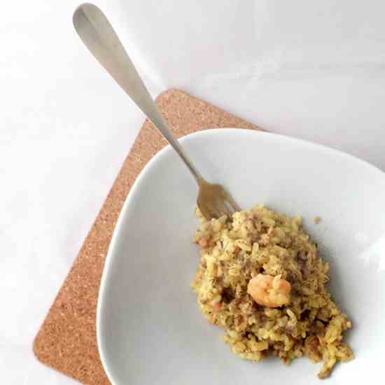 Saffron risotto with prawns and mackerel