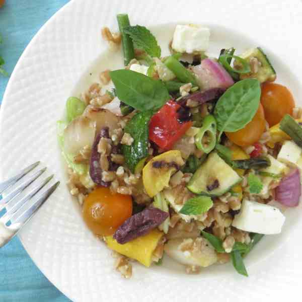 grilled vegetables with feta and farro