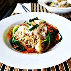 Red curry and peanut noodles with fish