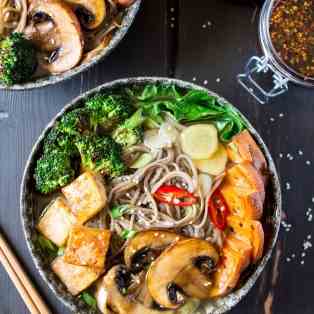 Ramen with grilled vegetables and tofu